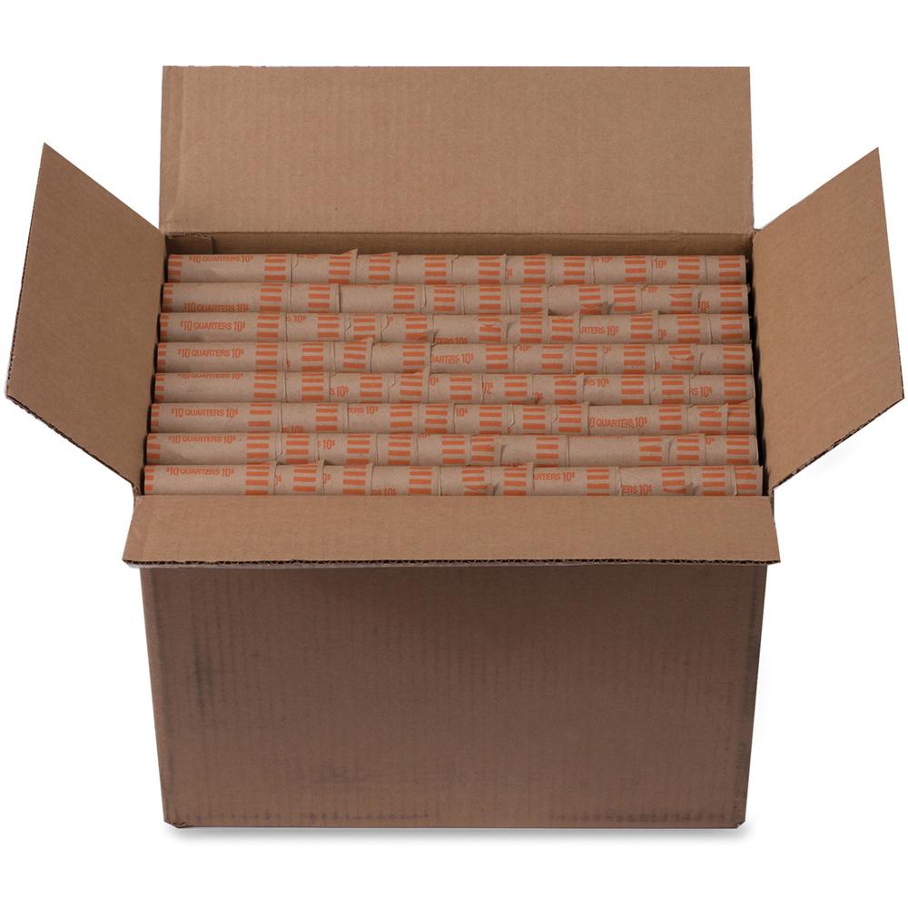 PAP-R Tubular Coin Wrap - 25¢ Denomination - Durable, Burst Resistant, Crimped, Pre-formed - 57 lb Basis Weight - Paper - Orange - 1000 / Box. Picture 6
