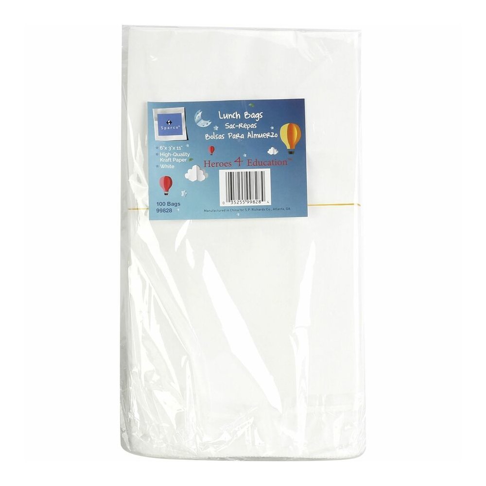 Sparco White Kraft Paper Bags - 11" Length x 6" Width - White - Paper - 100 / Pack. Picture 3