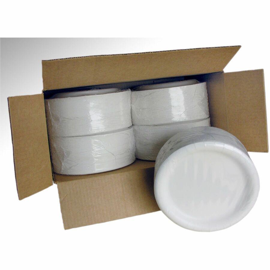 AJM 9" Dinnerware Paper Plates - Disposable - 9" Diameter - White - Paper Body - 125/Pack - 4 / Carton. Picture 6