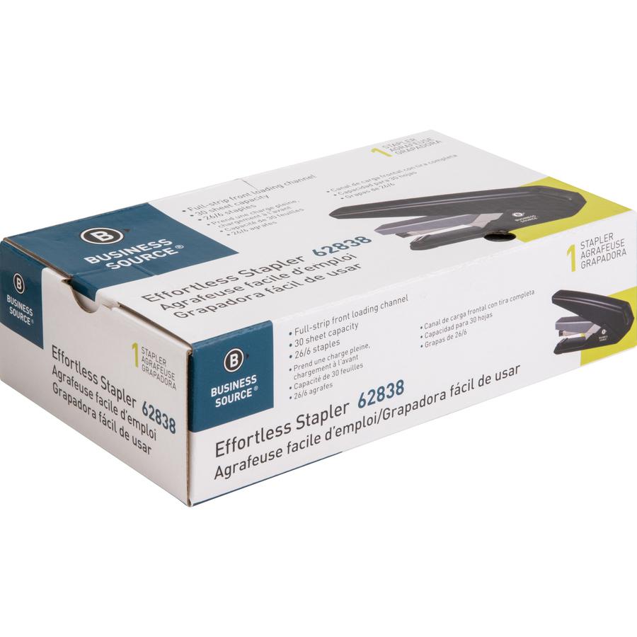 Business Source Full Strip Flat-Clinch Stapler - Staples Upto 30 Sheet of 20lb Paper - Holds Upto 210 Staple - Full Strip - Staple Size: 0.25" - Front Loading - Black - 1 Each. Picture 15
