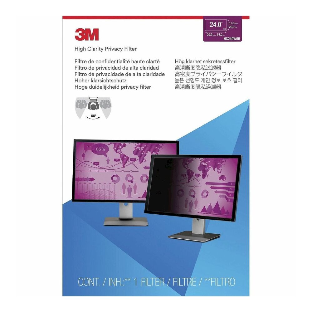 3M High Clarity Privacy Filter Black, Glossy - For 24" Widescreen LCD Monitor - 16:9 - Scratch Resistant, Dust Resistant - 1 Each. Picture 2