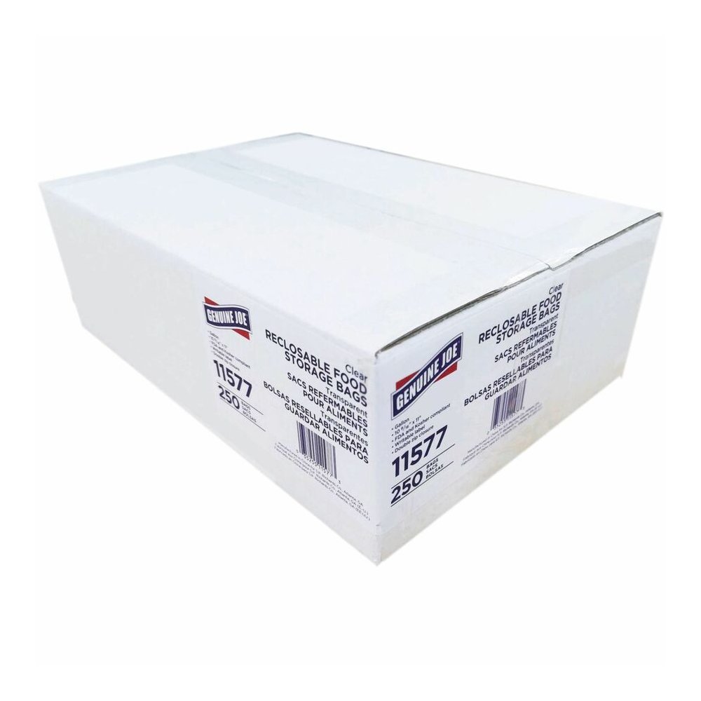 Genuine Joe Food Storage Bags - 1 gal Capacity - 11" Length x 10.56" Width x 1.75 mil (44 Micron) Thickness - Zipper Closure - Clear - Food, Beef, Vegetables, Seafood, Poultry - No - 250 / Box. Picture 3