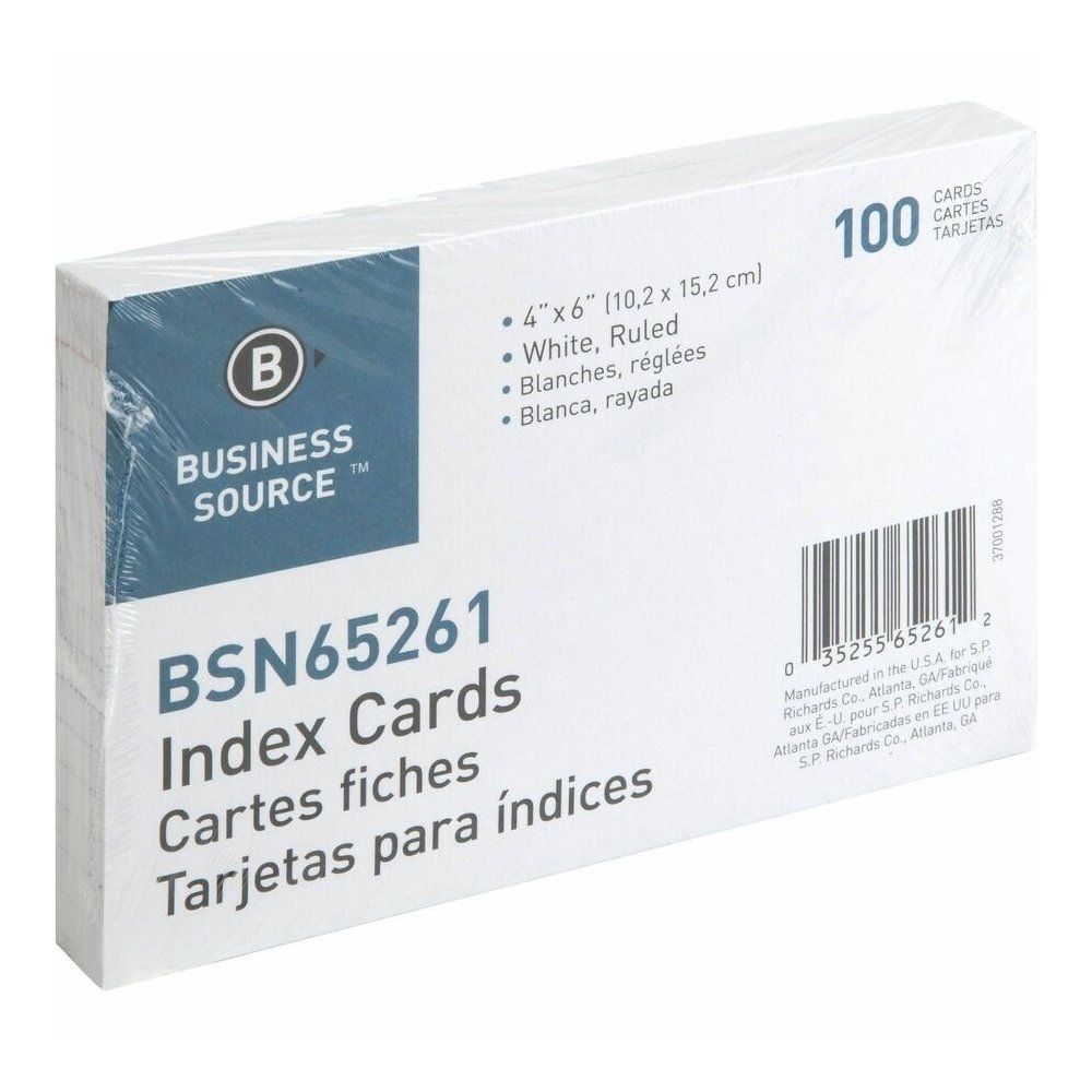 Business Source Ruled Index Cards - Front Ruling Surface - Ruled Front Ruling - 72 lb Basis Weight - 6" x 4" Sheet Size - White Paper - 100/Pack - 10 / Box. Picture 4