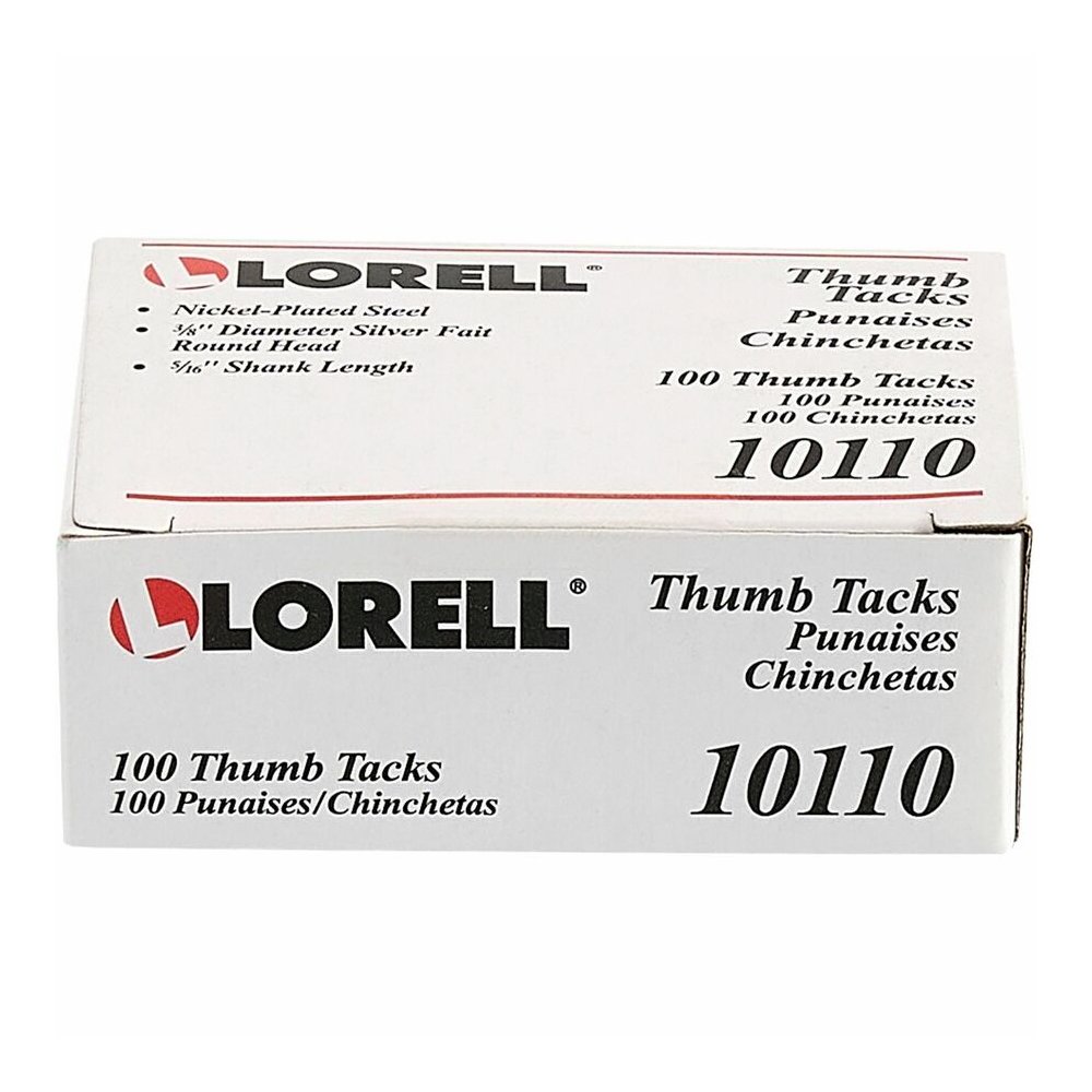 Lorell 5/16" Long Thumb Tacks - 0.31" Shank - 0.37" Head - for Schedule, Wall - Silver - Nickel Plated Steel - 100/Pack - 10 / Box. Picture 3
