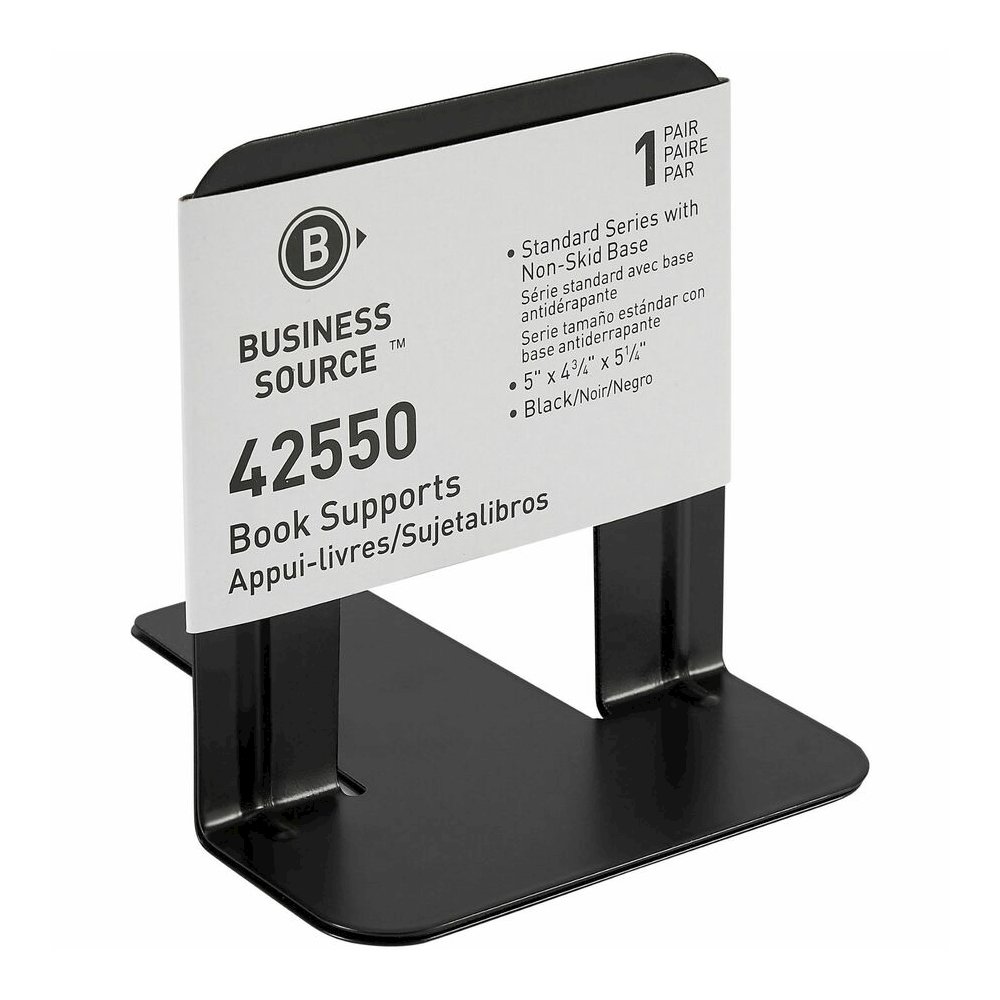Business Source Heavy-gauge Steel Book Supports - 5.25" Height x 5" Width x 4.75" Depth - Desktop - Non-skid Base, Scratch Resistant, Stain Resistant - Black - Steel - 2/Pair - 6 / Box. Picture 5