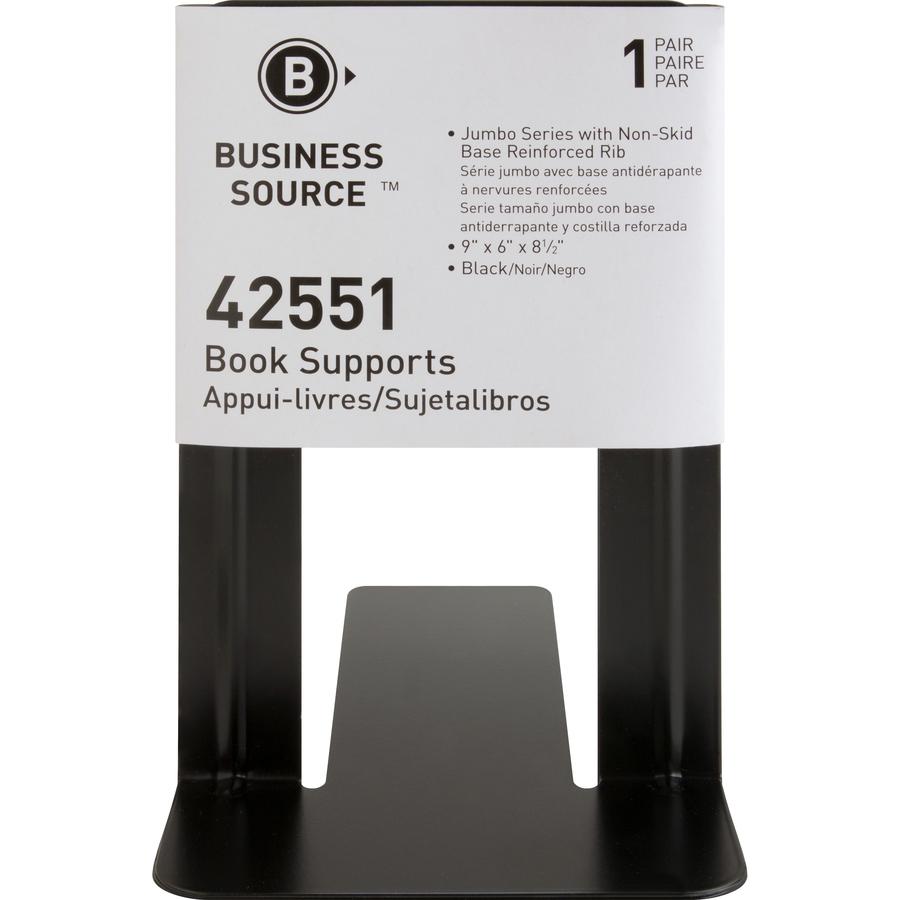 Business Source Heavy-gauge Steel Book Supports - 8.50" Height x 9" Width x 6" Depth - Desktop - Non-skid Base, Scratch Resistant, Stain Resistant - Black - Steel - 2/Pair - 6 / Box. Picture 8