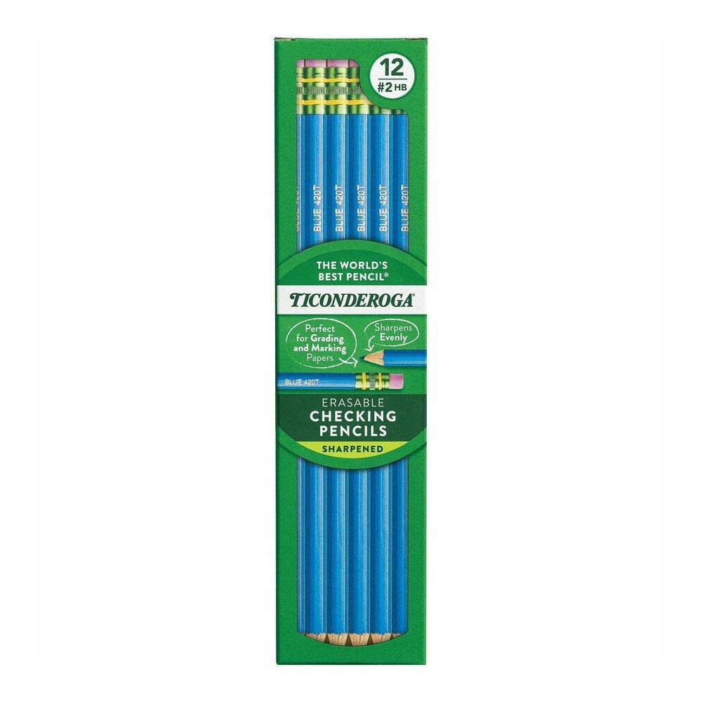 Ticonderoga Pre-Sharpened Erasable Checking Pencils - Blue Lead - HB - 1 Dozen/Box - 6 / Carton. Picture 5