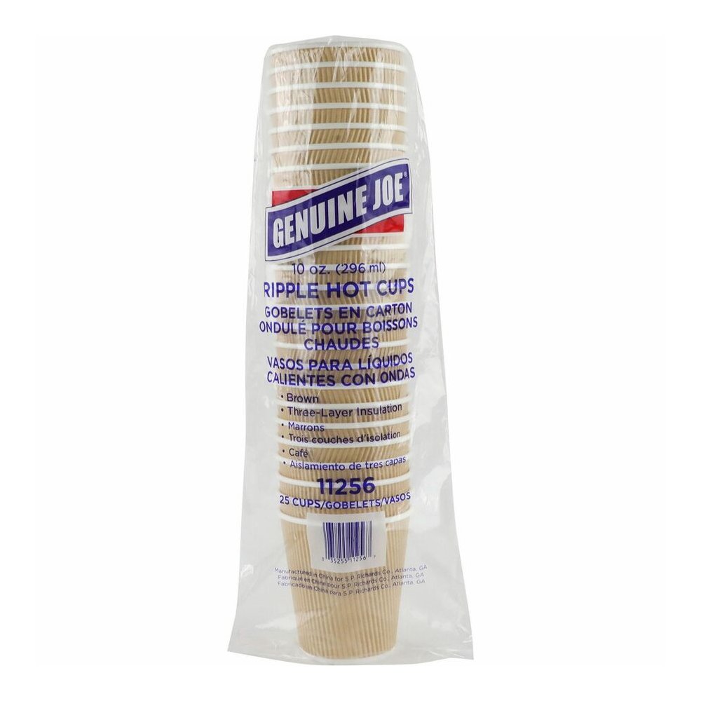 Genuine Joe 10 oz Rippled Hot Cups - 10 fl oz - Brown - Hot Drink, Beverage - 25/Pack - 5 / Bundle. Picture 6