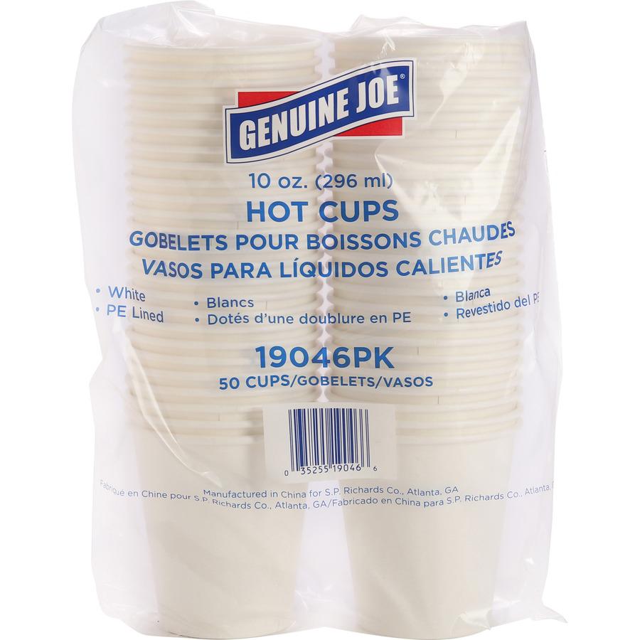 Genuine Joe 10 oz Disposable Hot Cups - 10 fl oz - White - Polyurethane - Hot Drink, Beverage - 50/Pack - 5 / Bundle. Picture 7