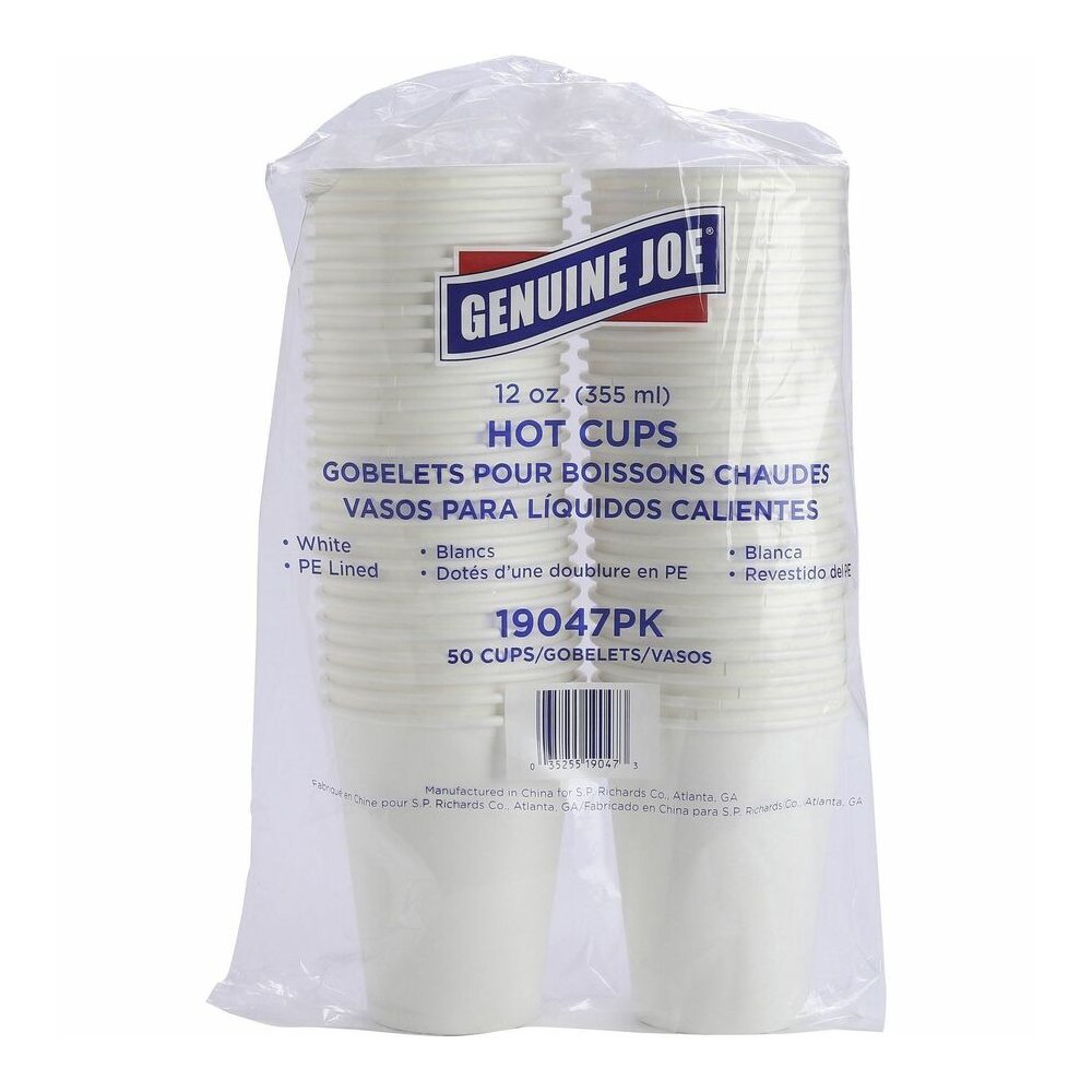Genuine Joe 12 oz Disposable Hot Cups - 12 fl oz - White - Polyurethane - Hot Drink, Beverage - 50/Pack - 5 / Bundle. Picture 6