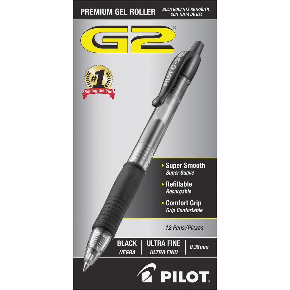 G2 Premium Gel Ink Retractable Pens - Refillable - Retractable - Black Ink - Gel-based - Clear Barrel - 1 Dozen/Box - 2 / Bundle. Picture 4