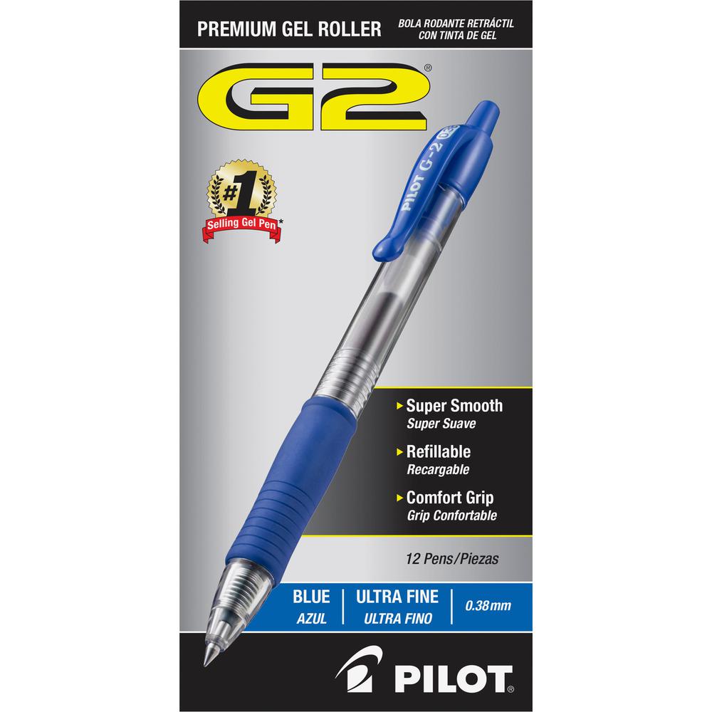 G2 Premium Gel Ink Retractable Pens - Refillable - Retractable - Blue Ink - Gel-based - Clear Barrel - 1 Dozen/Box - 2 / Bundle. Picture 3