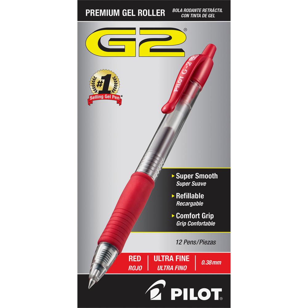 G2 Premium Gel Ink Retractable Pens - Refillable - Retractable - Red Ink - Gel-based - Clear Barrel - 1 Dozen/Box - 2 / Bundle. Picture 2