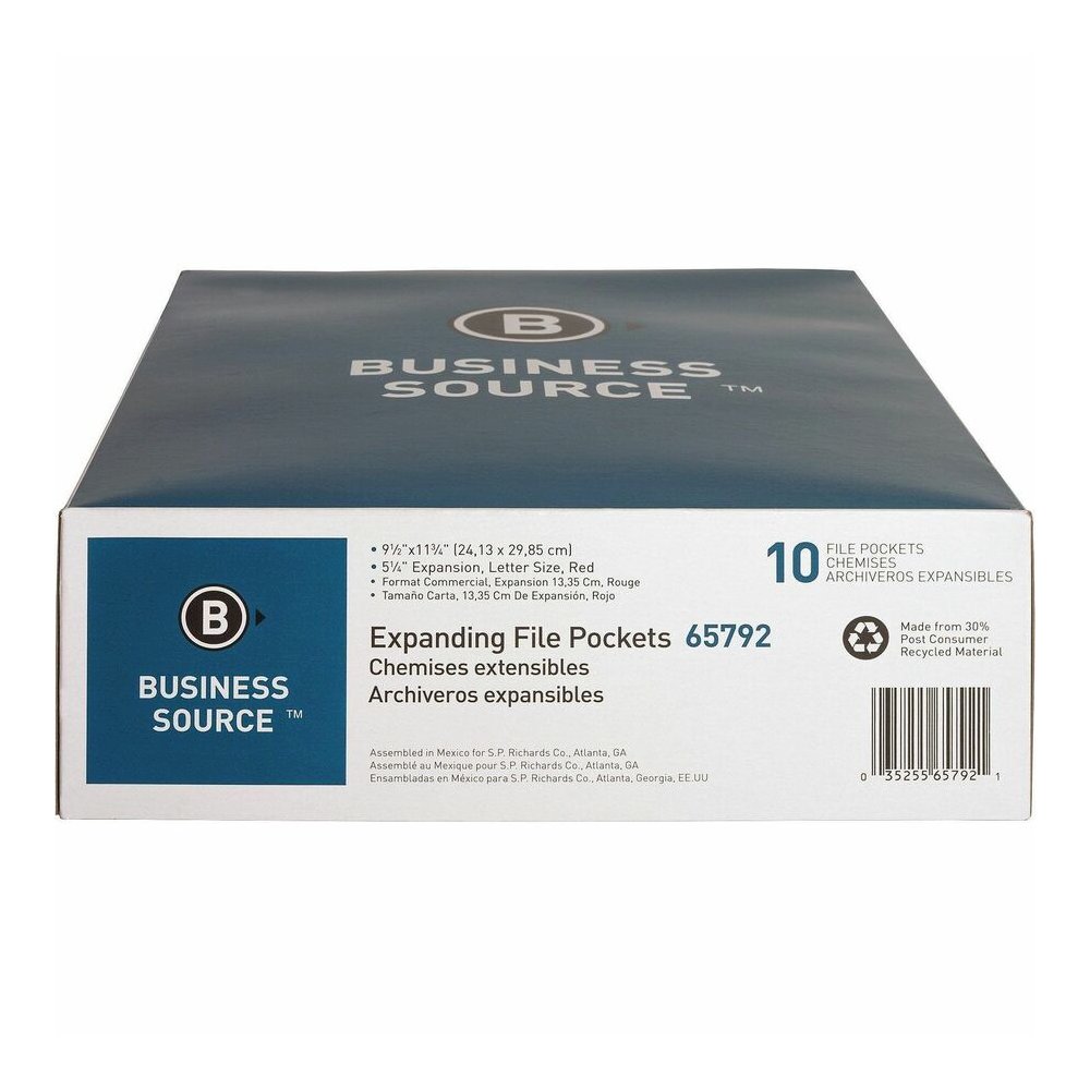 Business Source Letter Recycled File Pocket - 8 1/2" x 11" - 1200 Sheets Capacity - 5 1/4" Expansion - Redrope - Sturdy, Gusset, Durable, Tear Proof - 30% Recycled - 10/Box - 5 / Carton. Picture 4