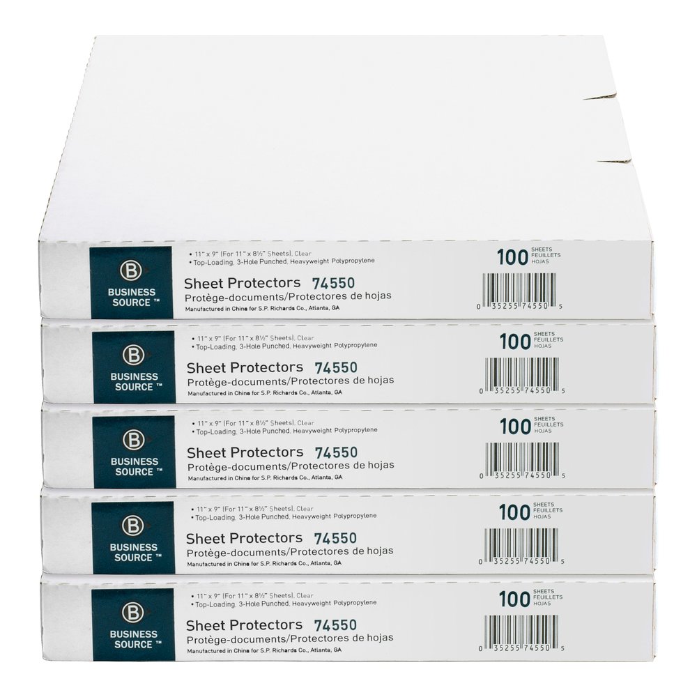 Business Source Top-Loading Poly Sheet Protectors - 3.2 mil Thickness - For Letter 8 1/2" x 11" Sheet - 3 x Holes - Ring Binder - Rectangular - Clear - Polypropylene - 100/Box - 5 / Carton. Picture 4