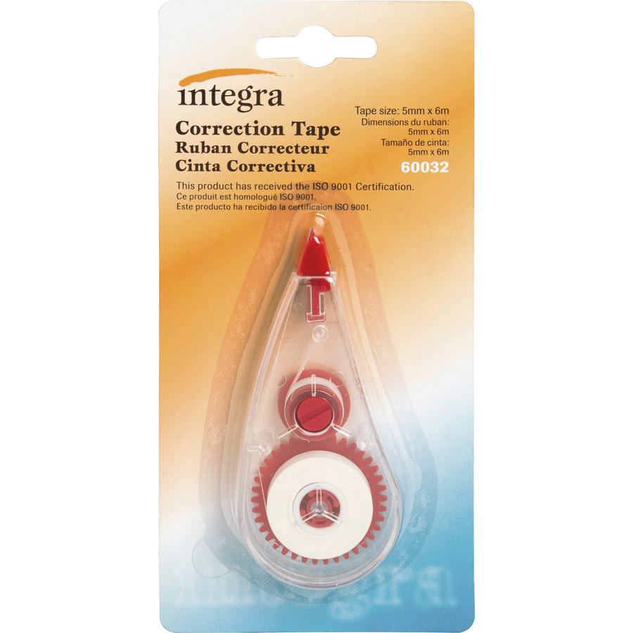 Integra White Correction Tape - 0.20" Tape Width x 19.69 ft Tape Length - White Tape - White Dispenser - Non-refillable - White - 12 / Box. Picture 6