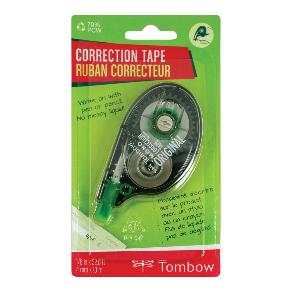 Tombow Original Mono Correction Tape - 0.16" Tape Width x 32.81 ft Tape Length - 1 Line(s) - White Tape - Ergonomic Dispenser - Non-refillable - White - 6 / Box. Picture 2