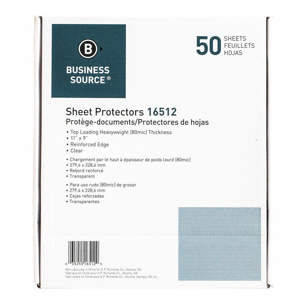 Business Source Sheet Protectors - For Letter 8 1/2" x 11" Sheet - 3 x Holes - Ring Binder - Top Loading - Rectangular - Clear - Polypropylene - 50/Box - 5 / Bundle. Picture 4