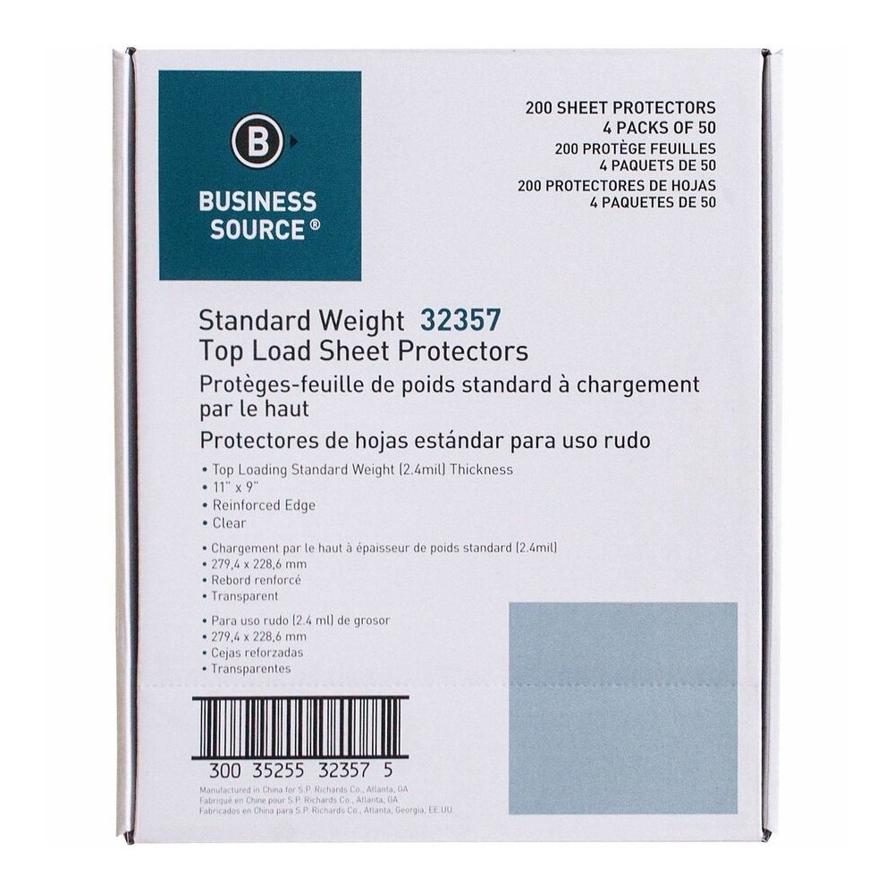 Business Source Sheet Protectors - For Letter 8 1/2" x 11" Sheet - 3 x Holes - Ring Binder - Top Loading - Rectangular - Clear - Polypropylene - 50/Pack - 4 / Box. Picture 8
