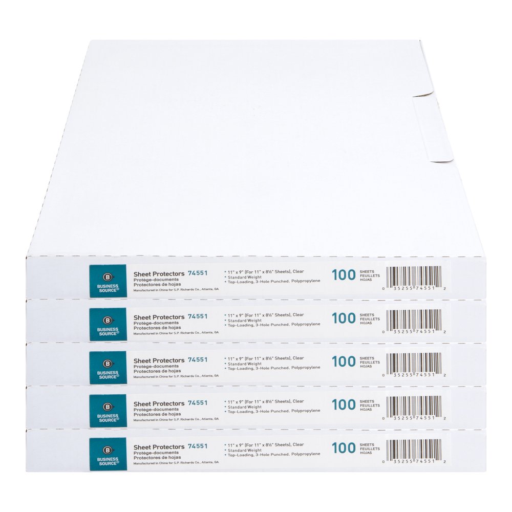 Business Source Poly Sheet Protectors - 11" Height x 9" Width - For Letter 8 1/2" x 11" Sheet - 3 x Holes - Ring Binder - Top Loading - Rectangular - Clear - Polypropylene - 100/Box - 5 / Carton. Picture 4