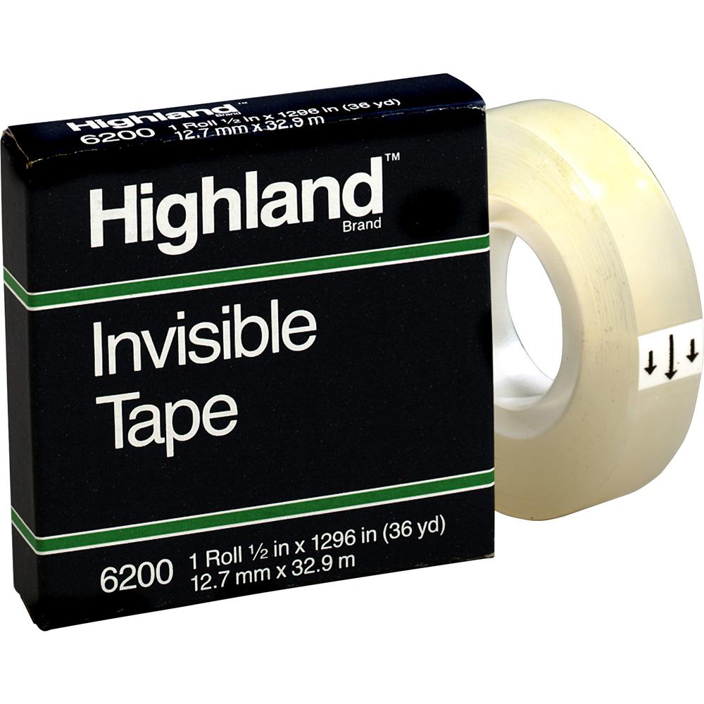 Highland 1/2"W Matte-finish Invisible Tape - 36 yd Length x 0.50" Width - 1" Core - Matte - Clear - For Mending, Splicing, Holding - 12 / Box. Picture 3