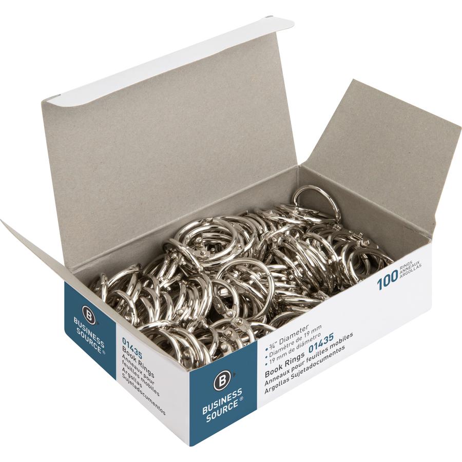 Business Source Standard Book Rings - 0.8" Diameter - Silver - 100 / Box. Picture 5
