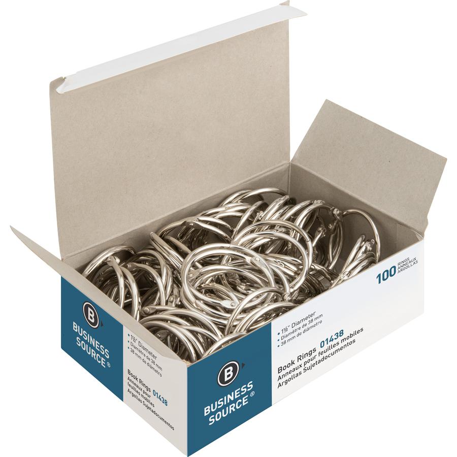 Business Source Standard Book Rings - 1.5" Diameter - Silver - Nickel Plated - 100 / Box. Picture 2