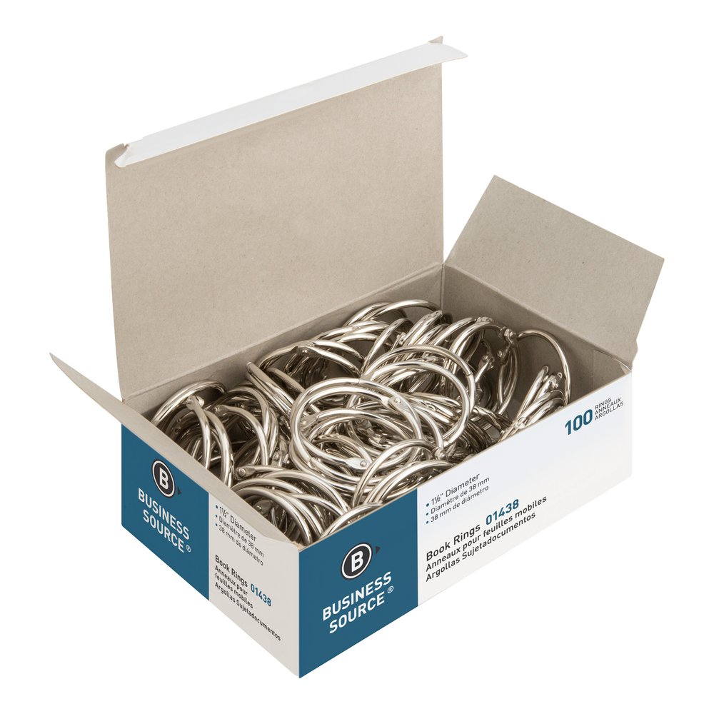 Business Source Standard Book Rings - 1.5" Diameter - Silver - Nickel Plated - 100/Box - 5 / Bundle. Picture 5