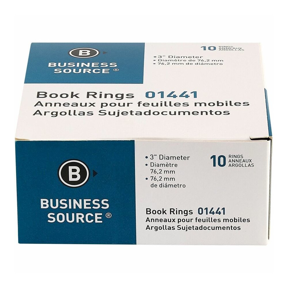 Business Source Standard Book Rings - 3" Diameter - Silver - Nickel Plated - 10/Box - 5 / Bundle. Picture 3