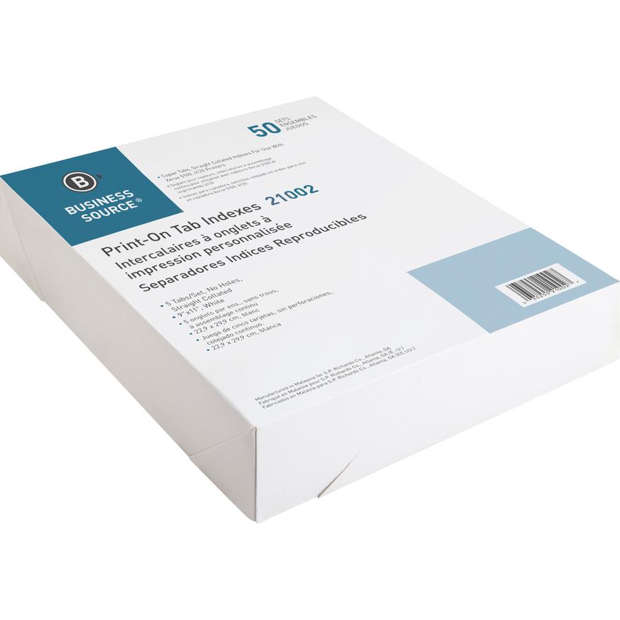 Business Source Straight Collated Print-on Tab Divider - Print-on Tab(s) - 5 Tab(s)/Set - 9" Divider Width x 11" Divider Length - Letter - White Divider - White Tab(s) - No - Unpunched - 1 Box. Picture 8