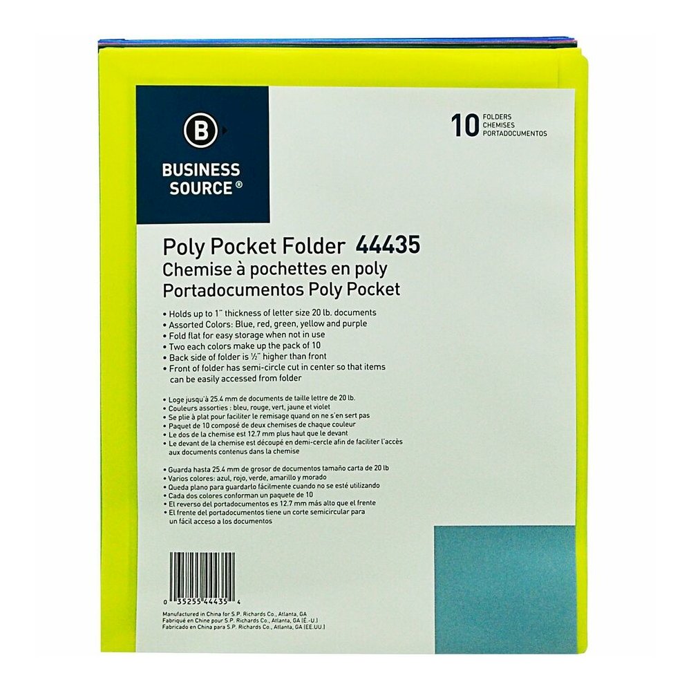 Business Source Straight Tab Cut Letter No File Jacket - 8 1/2" x 11" - 1" Expansion - Assorted - 10/Pack - 10 / Pack. Picture 3