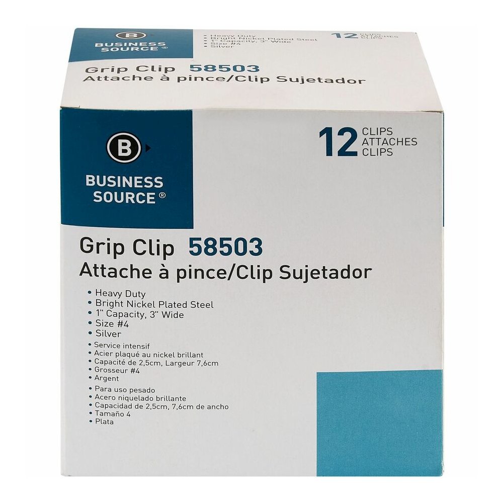Business Source Bulldog Grip Clips - No. 4 - 3" Width - for Paper - Heavy Duty - Silver - 12 / Box. Picture 4