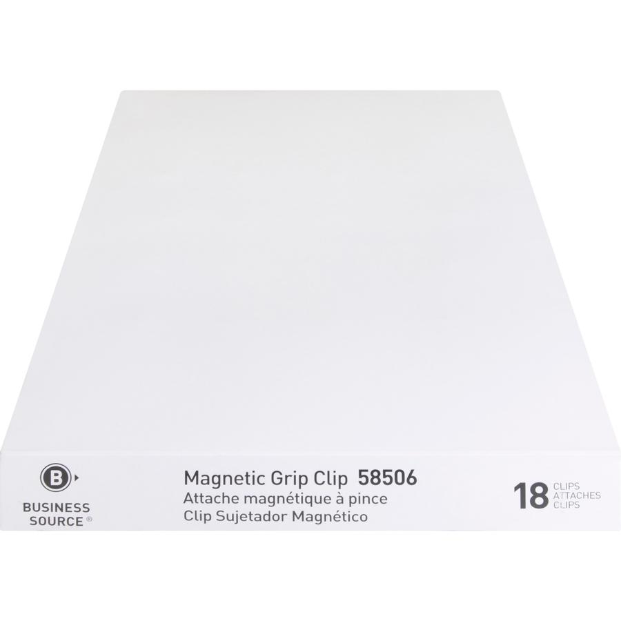 Business Source Magnetic Grip Clips Pack - No. 1 - 1.3" Width - for Paper - Magnetic, Heavy Duty - Silver - 18 / Box. Picture 3