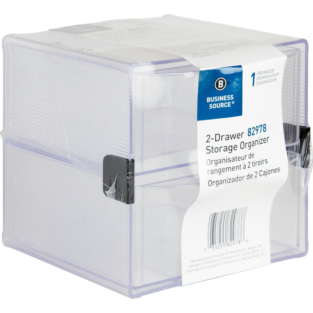 Business Source 2-drawer Storage Organizer - 2 Drawer(s) - 6" Height x 6" Width x 6" Depth - Desktop - Clear - 1 Each. Picture 6