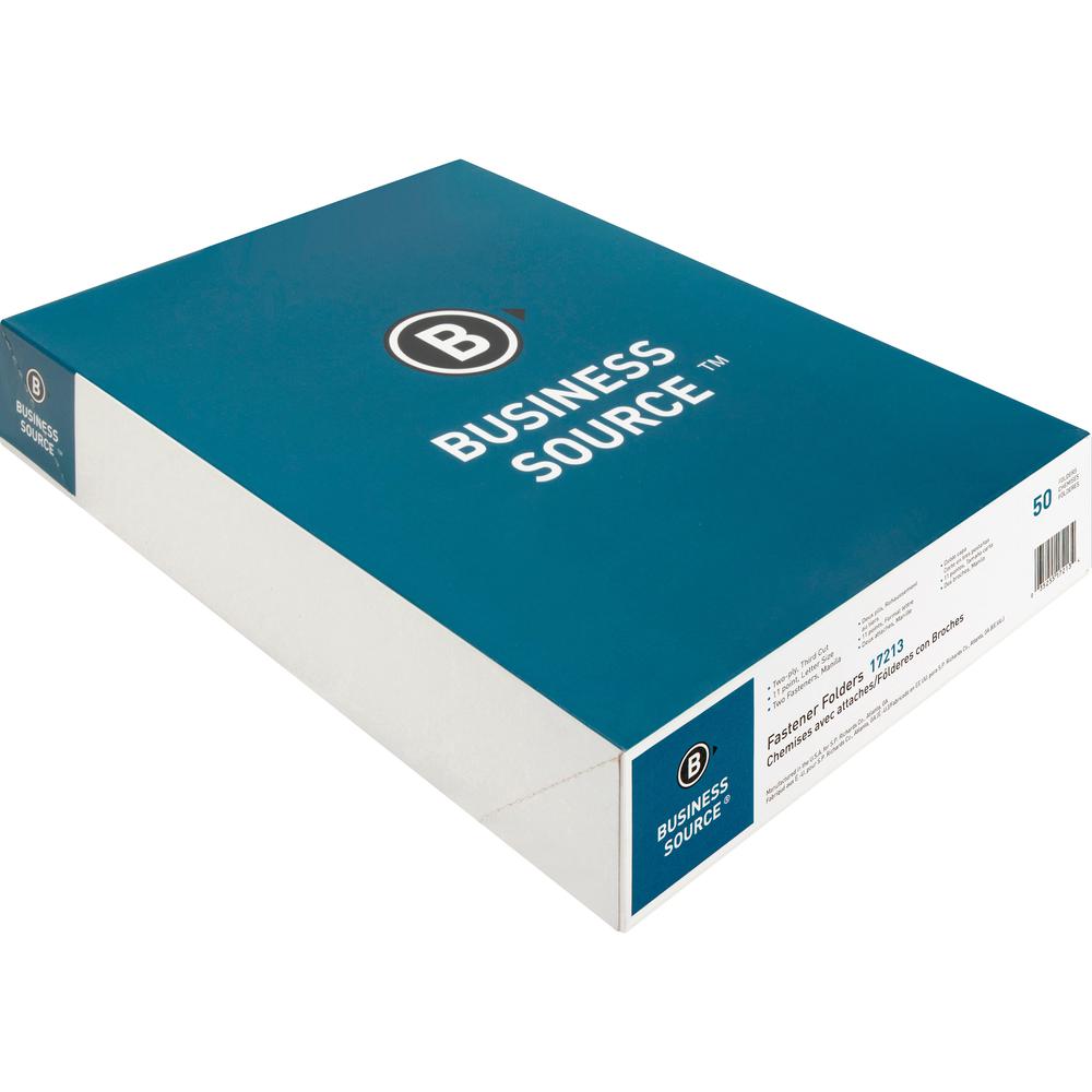 Business Source 1/3 Tab Cut Letter Recycled Fastener Folder - 8 1/2" x 11" - 2 Fastener - 10% Recycled - 50 / Box. Picture 4