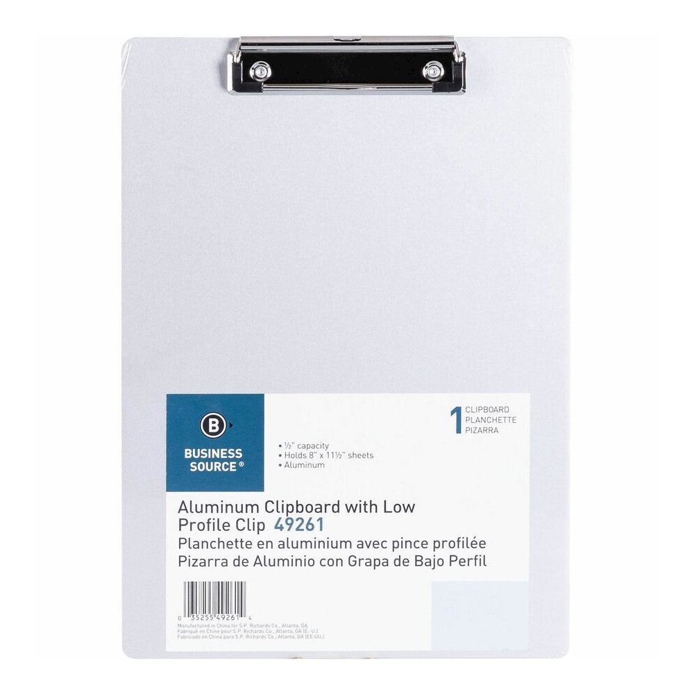 Business Source Aluminum Clipboard - 8 1/2" x 11" Sheet Size - Aluminum - Silver - 1 Each. Picture 2