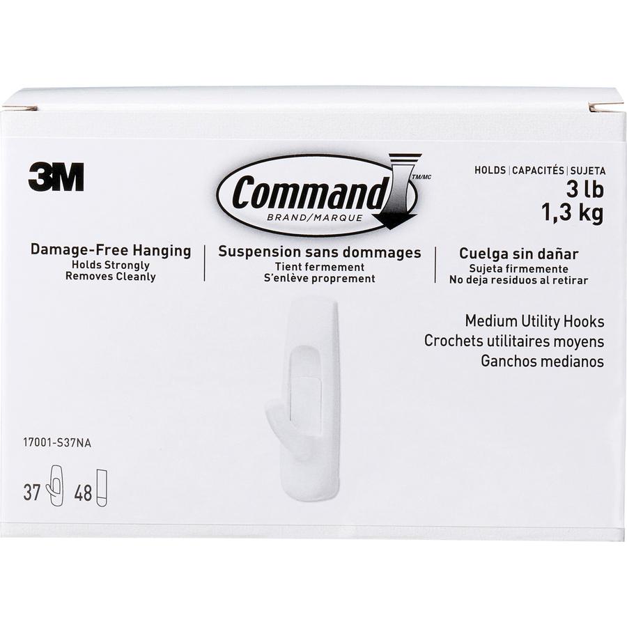 Command Medium Utility Hooks - 3 lb (1.36 kg) Capacity - for Indoor - White - 37 / Box. Picture 3