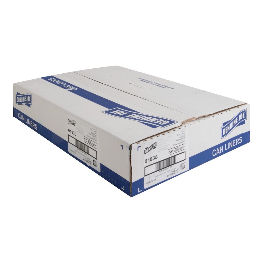 Genuine Joe Heavy-Duty Trash Can Liners - 60 gal Capacity - 56" Length x 39" Width x 1.50 mil (38 Micron) Thickness - Low Density - Black - Plastic Resin - Waste, Debris, Can - 50/Box - 96 / Pallet. Picture 5