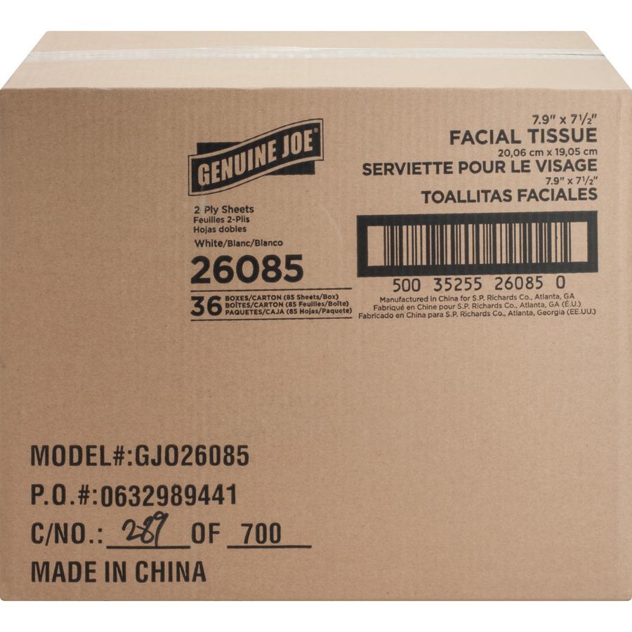Genuine Joe Cube Box Facial Tissue - 2 Ply - Interfolded - White - 85/Box - 48 / Pallet. Picture 6