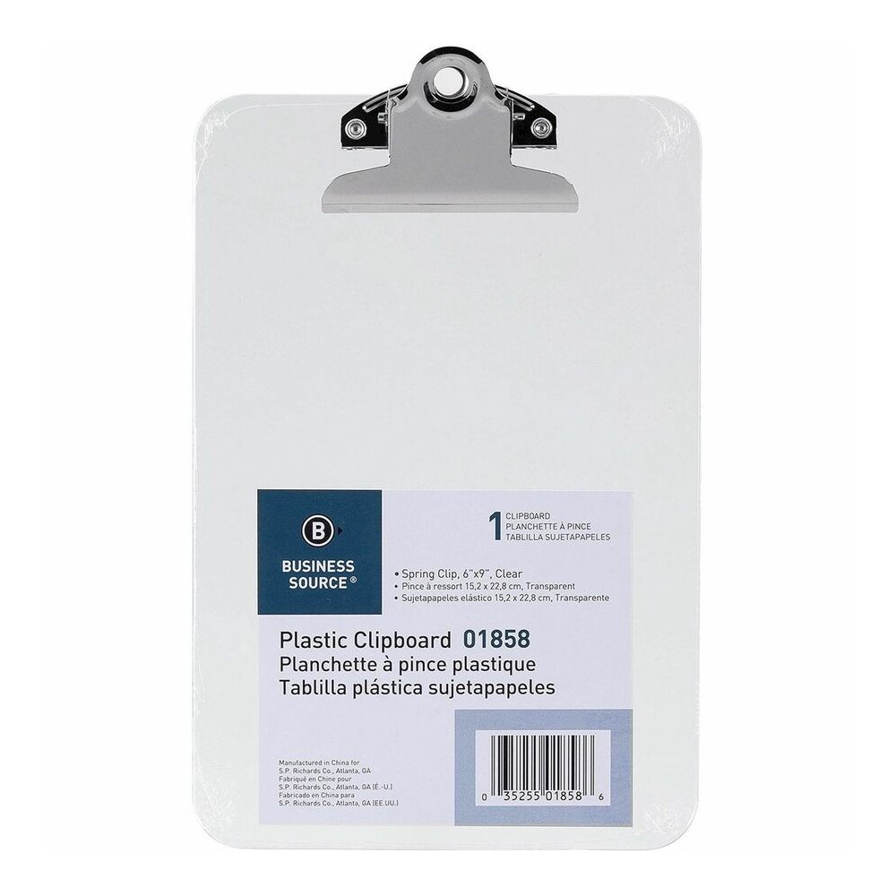 Business Source Plastic Clipboard - 6" x 9" Sheet Size - Spring Clip - Plastic - Clear - 12 / Box. Picture 4
