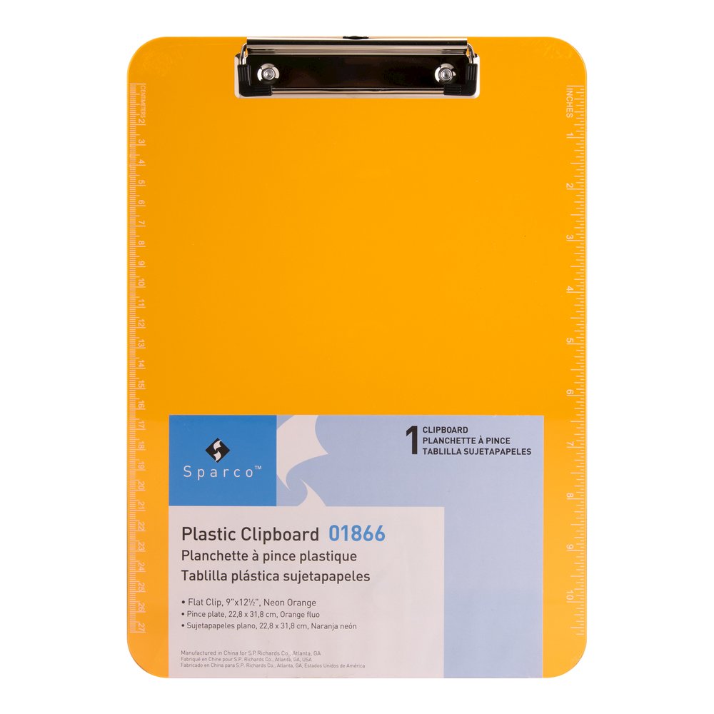 Business Source Flat Clip Clipboard - 9" x 12" Sheet Size - Plastic - Neon Orange - 6 / Bundle. Picture 4