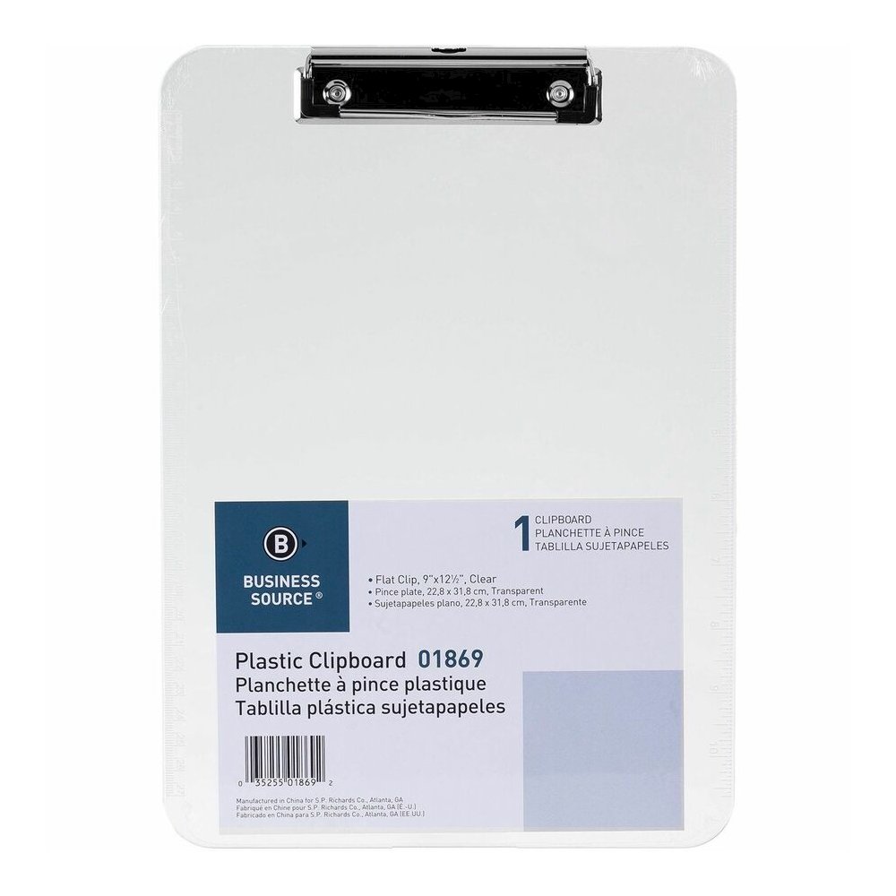 Business Source Flat Clip Clipboard - 9" x 12" Sheet Size - Plastic - Clear - 6 / Bundle. Picture 4