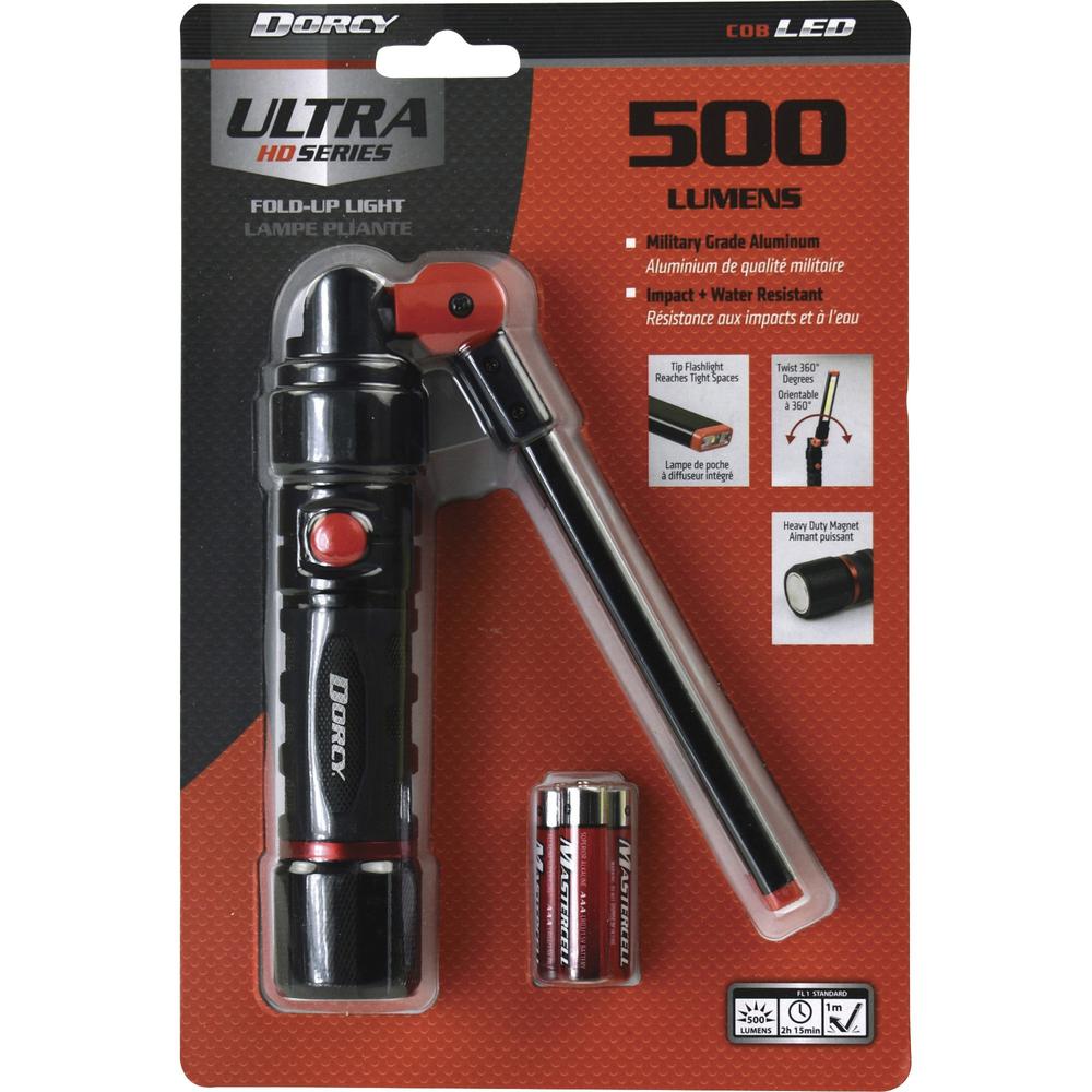 Dorcy Ultra HD Series Foldable Flashlight - LED - 500 lm Lumen - 3 x AAA - Battery - Impact Resistant, Water Resistant - Black, Red - 1 Each. Picture 2