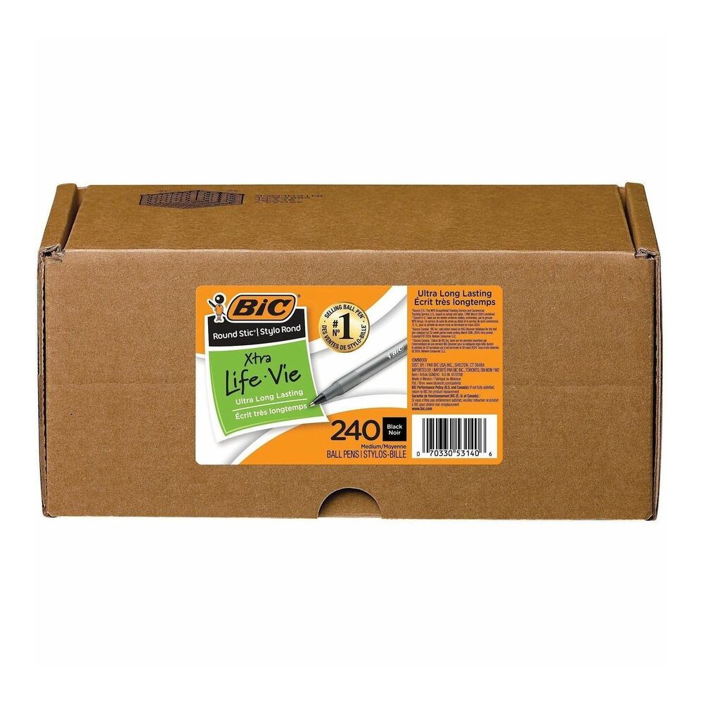 BIC Round Stic Ballpoint Pen - Black Ink - Translucent Barrel - 240 / Carton. Picture 2