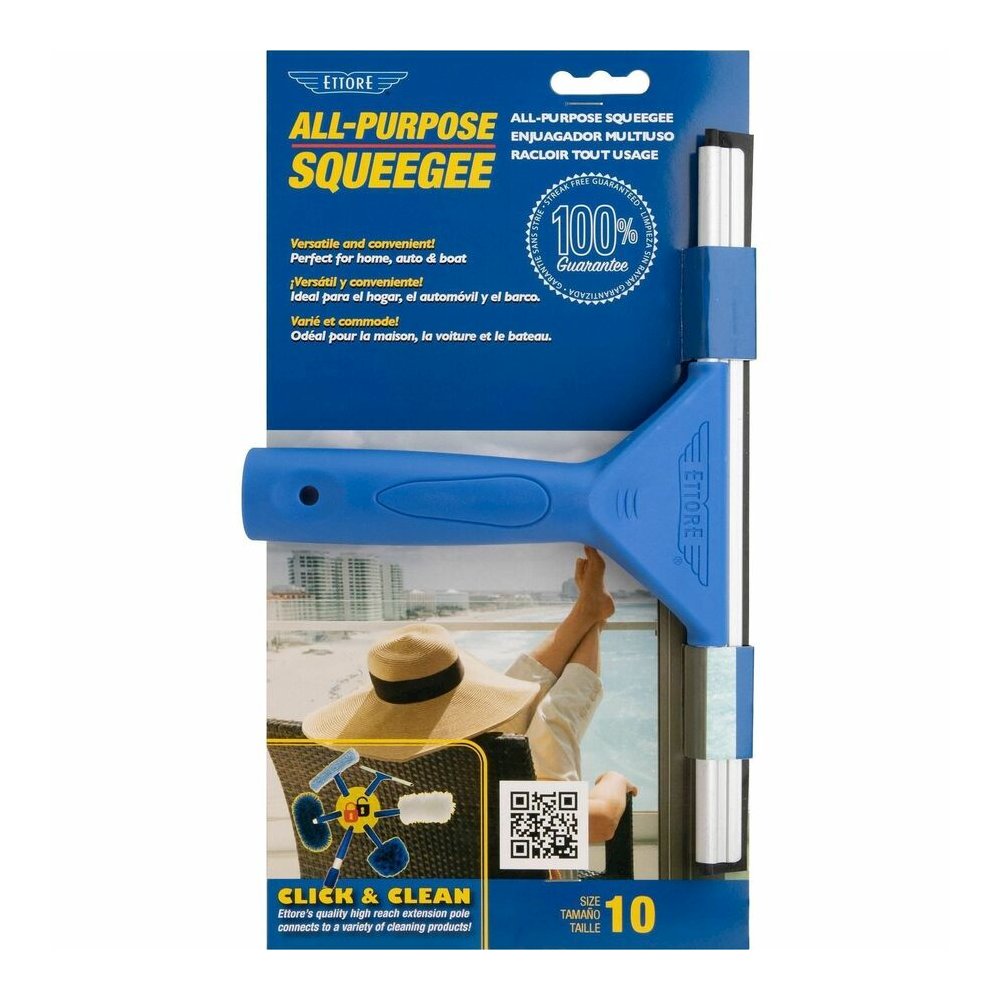 Ettore All-purpose Squeegee - Rubber Blade - Plastic Handle - 1.5" Height x 10" Width x 12" Length - Lightweight, Streak-free - Blue - 12 / Carton. Picture 3