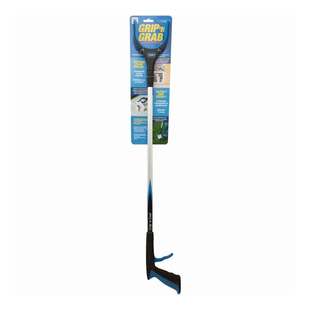 Ettore Grip 'n Grab Multipurpose Pickup Tool - 32" Reach - Lightweight, Rust Proof, Articulating Head, Comfortable Handle - Aluminum, Plastic, Rubber - Blue - 6 / Carton. Picture 3