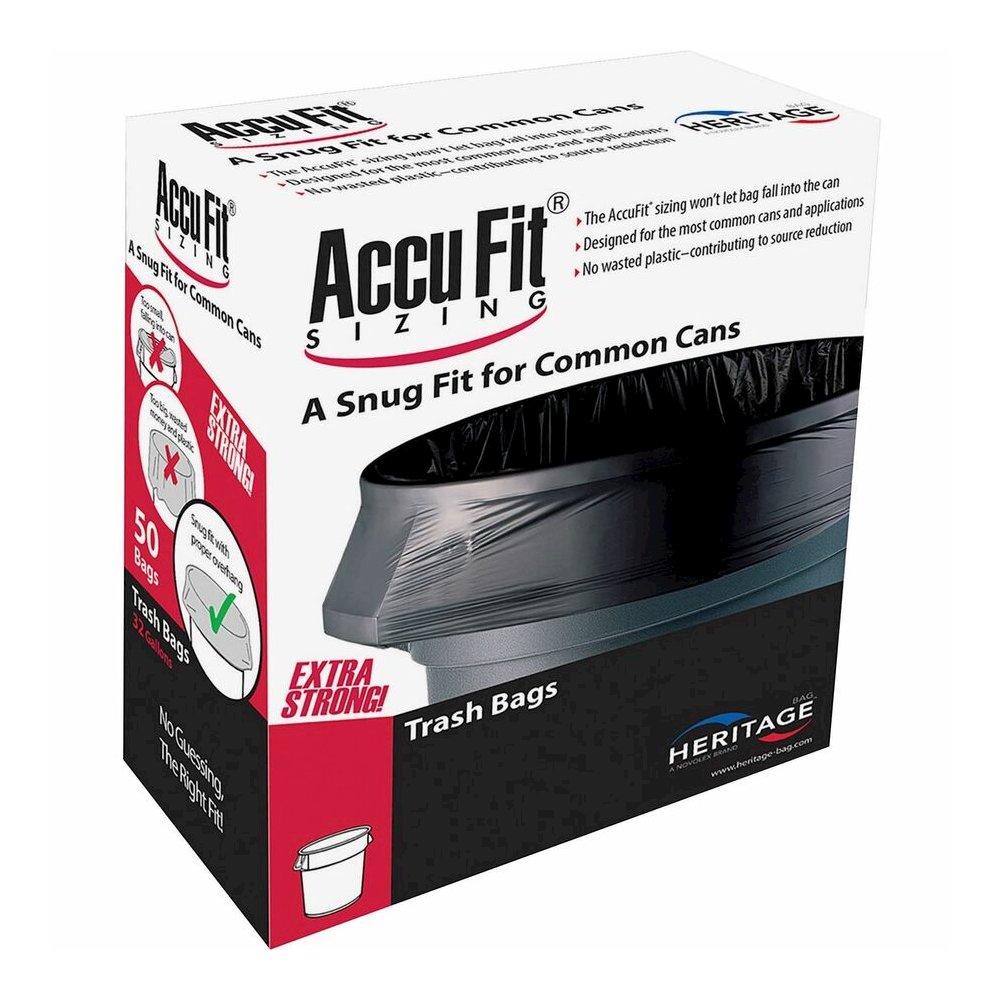 Heritage Accufit RePrime Trash Bags - 23 gal Capacity - 45" Length x 28" Width x 0.90 mil (23 Micron) Thickness - Low Density - Clear - Linear Low-Density Polyethylene (LLDPE) - Waste Disposal, Garbag. Picture 4