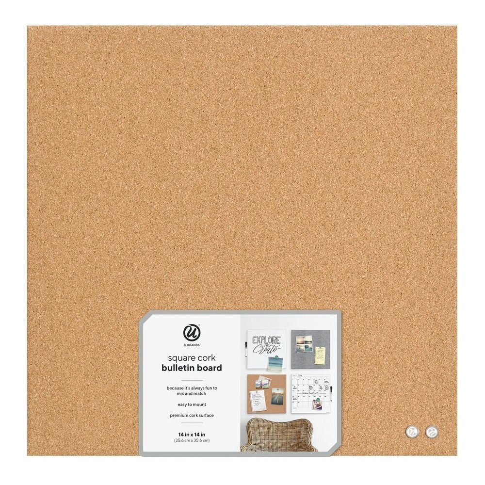 U Brands Frameless Cork Canvas Bulletin Board - 14" Board Height x 14" Board Width - Natural Cork Surface - Self-healing, Frameless, Easy Installation, Sleek Style, Self-healing, Mounting System - 1 E. Picture 3