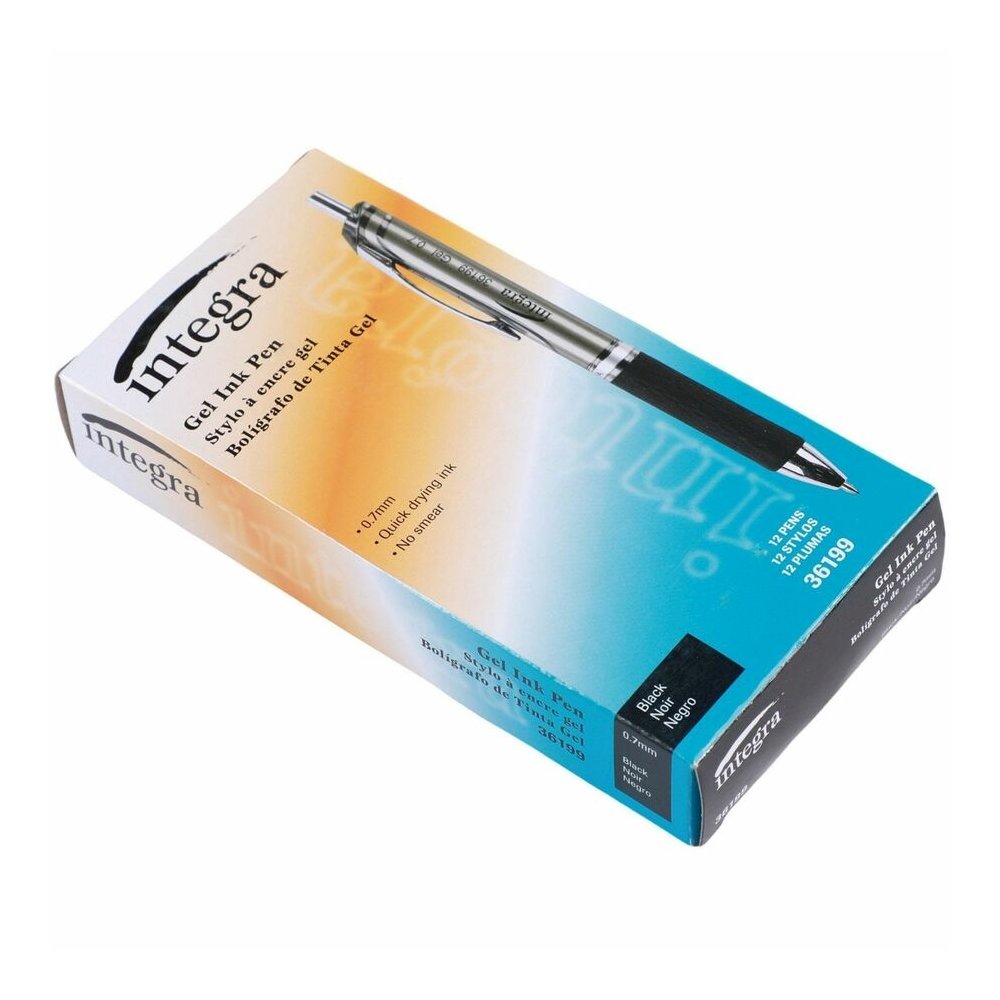 Integra Retractable Gel Ink Pen - Retractable - Black Ink - Gel-based - Black Barrel - Metal Tip - 1 Dozen. Picture 4