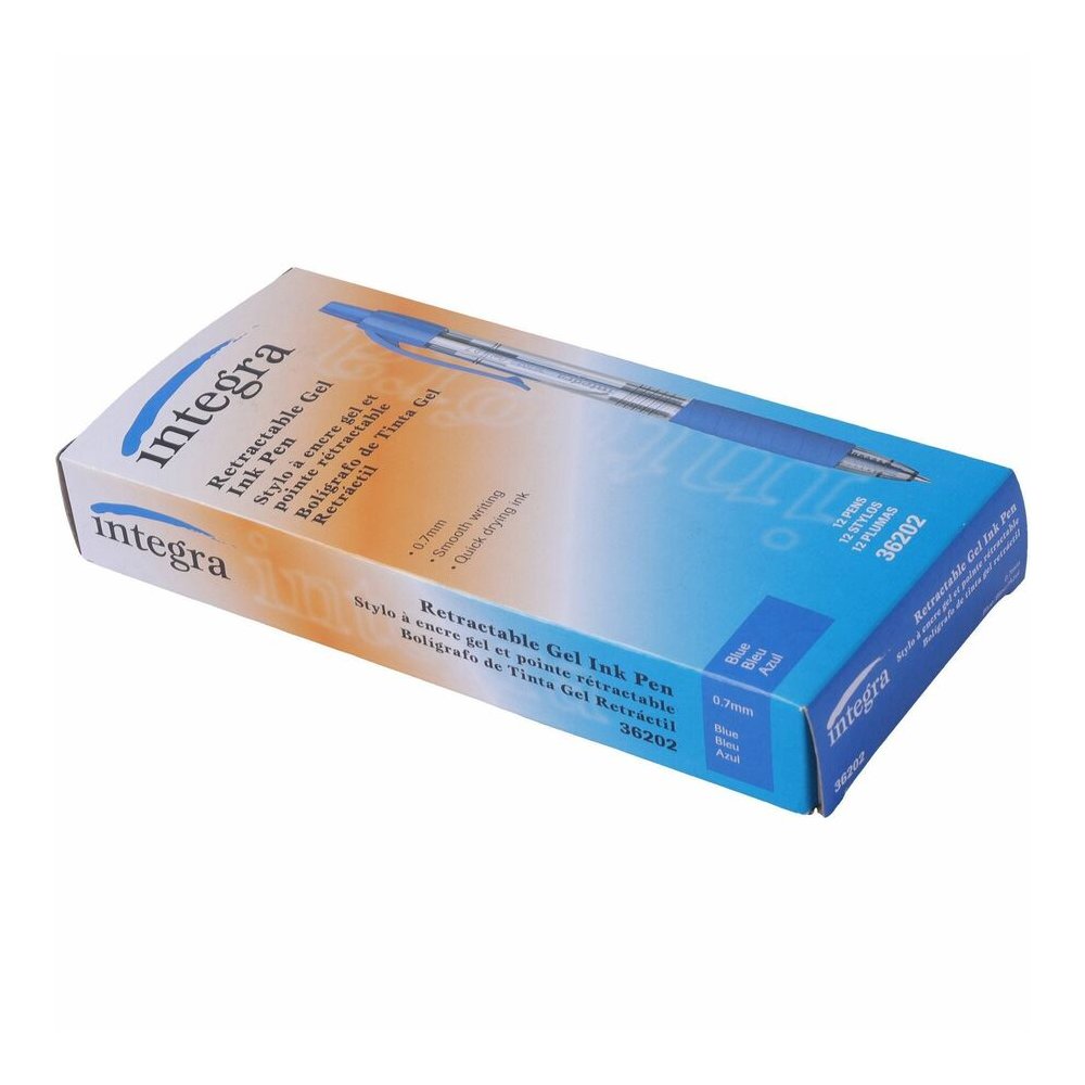 Integra Retractable 0.7mm Gel Pen - Retractable - Blue Ink - Gel-based - Blue Barrel - 1 Dozen. Picture 5